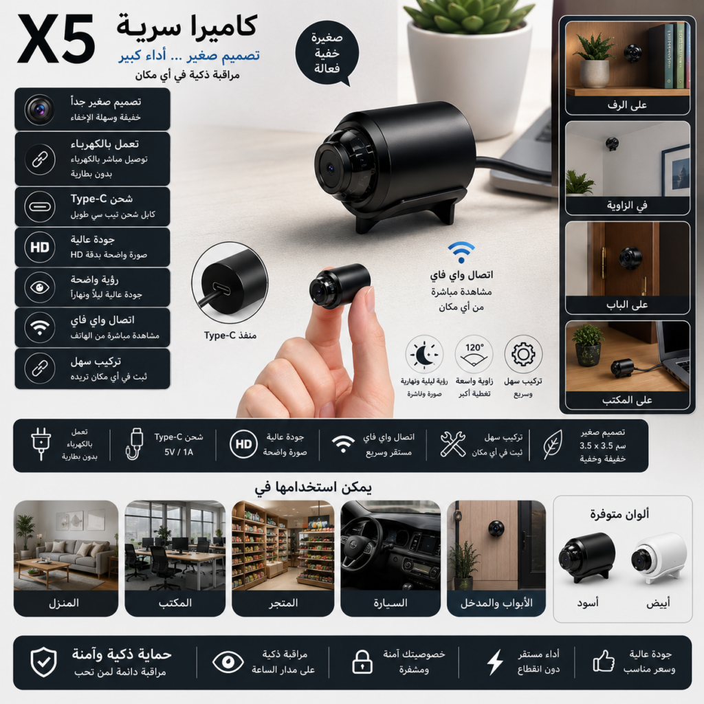 X5 — كاميرا مراقبة مصغّرة Wi‑Fi بدقة 1080P